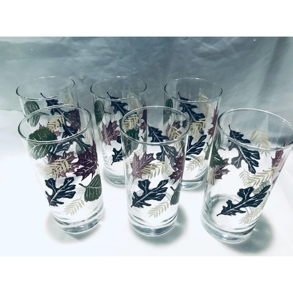 LIBBEY Crisa Glasses Autumn/Fall Oak Leaves/Leaf set of 6, Tumblers 16 oz. - Picture 1 of 11